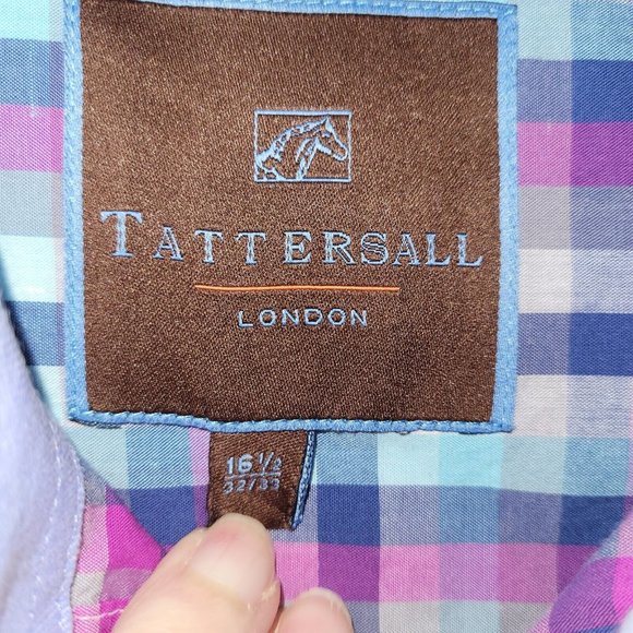 Tattersall London Shirt Men 16.5x32-33 Long Sleeve Button-Up Spread Collar *Flaw - Picture 6 of 13